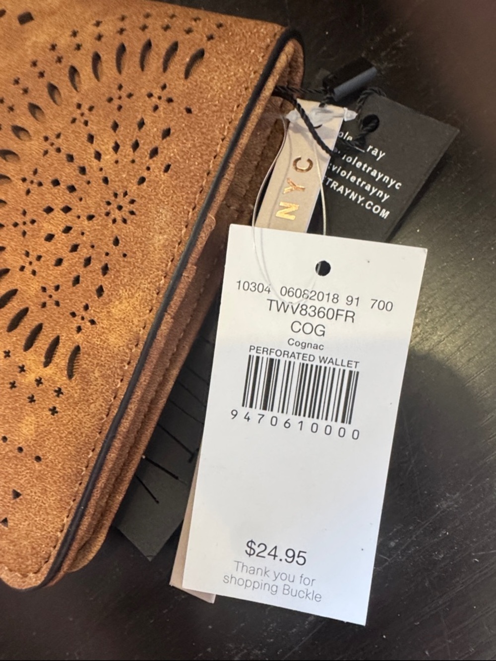 Buckle Perforated Brown Suede Wallet Clutch - Picture 4 of 4